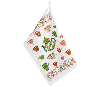 Kuchyňská utěrka 1ks - čajová konvička - červená, zelená - 40x60 cm