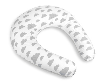 Kojicí polštář s povlakem na zip - mráčky - šedá, bílá - po obvodu 180 cm