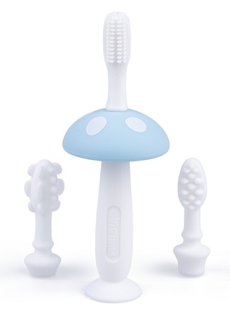 GiliGums Silikonový kartáček 3 v 1 - Hříbek, modrý GiliGums Silikonový kartáček 3 v 1 - Hříbek, modrý