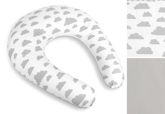 Povlak na kojicí polštář na zip - mráčky - šedá, bílá - po obvodu 180 cm ( pouze povlak )