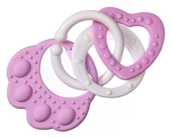 Silikonové kousátko s kroužky Medvědí tlapka - růžovo/bílé, 7 x 7cm