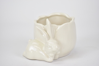 Keramický květináč se zajíčkem krémový 8,5x9,5x10,7 cm