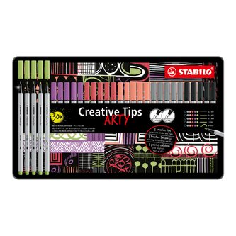 Linery "Creative Tips ARTY", sada, 6 barev, 5 šířek stopy, plechová krabička, STABILO 89/30-6-2-20