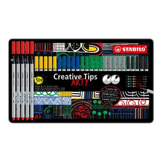 Linery "Creative Tips ARTY", sada, 6 pastelových barev, 5 šířek stopy, plechová krabička, STABILO 89