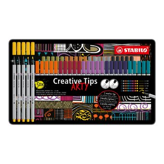 Linery "Creative Tips ARTY", sada, 10 barev, 5 šířek stopy, plechová krabička, STABILO 89/50-6-20