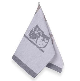 Kuchyňská utěrka 1ks - sovička šedá, béžová - 50x70 cm