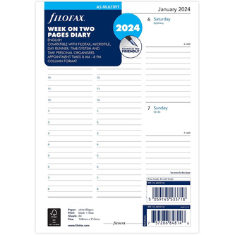 Filofax, Kalendář 2024 A5, týden/2 strany, sloupce, AJ