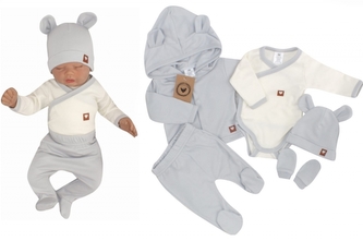Sada do porodnice 5D, body, polodupačky, kabátek, čepička, rukavičky - šedá, vel. 56; 56 (1-2m) Sada do porodnice 5D, body, polodupačky, kabátek, čepička, rukavičky - šedá, vel. 56; 56 (1-2m)