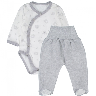 Body dlouhý rukáv zap. bokem+polodupačky Teddy Baby - šedý; 56 (1-2m)