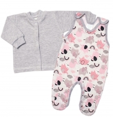 Baby Nellys 2-dílná sada, bavlněné dupačky s košilkou Sloníci, šedá; 56 (1-2m)