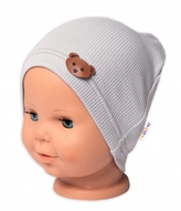 Baby Nellys Žebrovaná čepice Medvídek - šedá, vel. 80/86; 80/86 (12-18m)