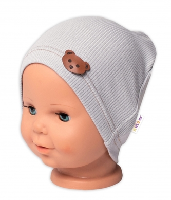 Baby Nellys Žebrovaná čepice Medvídek - šedá, vel. 80/86; 80/86 (12-18m)
