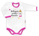 Baby Nellys Body dlouhý rukáv vel. 86, Milujem nočné desiate - bílé/růžový lem; 86 (12-18m)