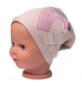 Dětská čepice bavlna, Srdíčka s kamínky, Baby Nellys, béžová, vel. 92/98; 92/98 (18-36m)