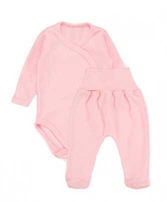 Zavinovací body dl. rukáv + polodupačky s žebrovaným vzorem, 2D sada MBaby, růžové, vel.62; 62 (2-3m)