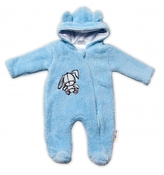 Baby Nellys Chlupáčkový overálek s kapucí, Cute Bunny - modrý, vel. 62; 62 (2-3m)