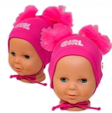 Bavlněná čepička na zavazování Baby Nellys s mašličkami Tutu - tm. růžová, 80/86; 80/86 (12-18m)