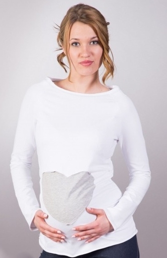 Be MaaMaa Těhotenské triko/halenka SRDCE dl. rukáv - bílé, XL/XXXL; XL/XXXL