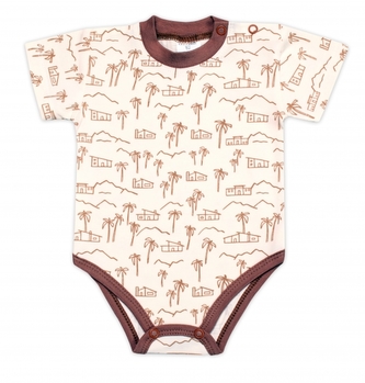 Body kr. rukáv, bavlna, zapínání u krku Mrofi, Afrika, krémové, vel. 68; 68 (3-6m)