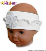 Čelenka Baby Nellys ® s květinkou a volánkem - bílá, 80/92; 80-92 (12-24m)