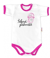 Baby Nellys Body krátký rukáv - Šéfová pískoviště - bílé/růžový lem, vel. 68; 68 (3-6m)