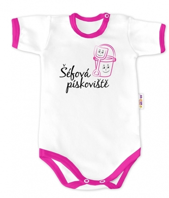 Baby Nellys Body krátký rukáv - Šéfová pískoviště - bílé/růžový lem, vel. 68; 68 (3-6m)