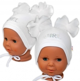 Bavlněná čepička na zavazování Baby Nellys s mašličkami Tutu - bílá, vel. 80/86; 80/86 (12-18m)