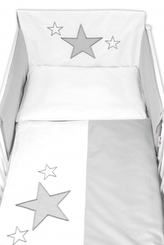 5-dílná sada do postýlky Baby Stars (3D + peřinky - šedá,  135x100cm, Baby Nellys; 135x100