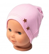 Baby Nellys Žebrovaná čepice Hvězdičky - růžová; 68/74 (6-9m)