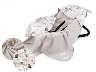 Zavinovací deka s kapucí, bavlna + jersey, Medvěd a kamarádi - šedý