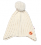 Dětská zimní čepice s bambulí Smile, Baby Nellys - smetanová, vel. 48-54 cm; 98-104 (2-4r)