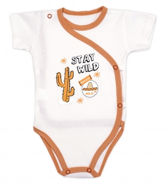 Zavinovací kojenecké body kr. rukáv Mexiko, bavlna Mrofi, ecru, vel. 62; 62 (2-3m)