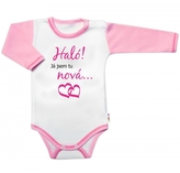Body dlouhý rukáv s vtipným textem Baby Nellys, Haló! Já jsem tu nová, vel. 80, holka; 80 (9-12m)