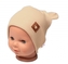 Baby Nellys Žebrovaná dvouvrstvá čepice s oušky TEDDY - béžová, vel. 68/74; 68/74 (6-9m)