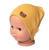 Baby Nellys Žebrovaná čepice Medvídek - hořčicová, vel. 80/86; 80/86 (12-18m)