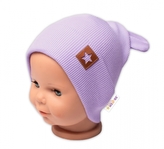 Baby Nellys Žebrovaná dvouvrstvá čepice s oušky TEDDY - lila, vel. 68/74; 68/74 (6-9m)