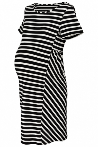 Be MaaMaa Těhotenské proužkované šaty s kr. rukávem - černá/ecru, vel. XL; XL (42)