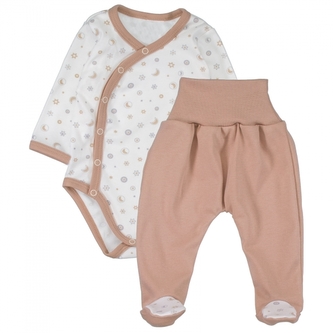 Body dlouhý rukáv zap. bokem+polodupačky Galax Baby - béžový, vel. 68; 68 (3-6m)
