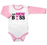 Body dlouhý rukáv s vtipným textem Baby Nellys, The New Boss, vel. 80, holka; 80 (9-12m)