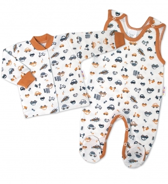 Baby Nellys  2-dílná sada, bavlněné dupačky s košilkou Car, smetanové, vel. 68