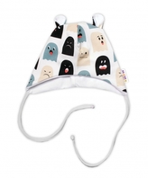 Baby Nellys Kojenecká čepička s oušky na zavazování - Příšerky, bílá/mátová, vel. 68/74; 68/74 (6-9m)