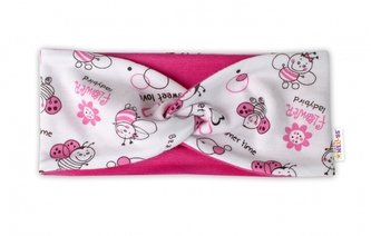Baby Nellys Bavlněná dětská čelenka Berušky- bílá/růžová, 12-24 m; 80-92 (12-24m)