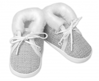 Kojenecké capáčky/botičky na šněrování s kožíškem, Baby Nellys, šedé, vel. 62/68; 62/68 (3-6m)