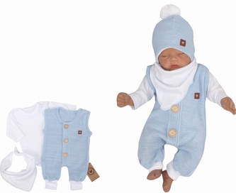 Z&Z 3-dílná soupravička body, dupačky s knoflíčky a šátek, bílá/modrá; 56 (1-2m)