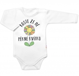 Body dlouhý rukáv, Roste ze mě pěkné kvítko, Baby Nellys, bílé, vel. 80; 80 (9-12m)