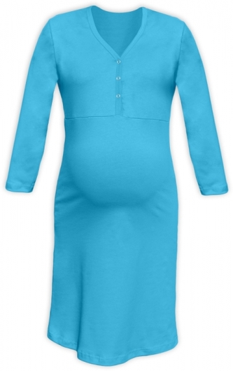 JOŽÁNEK Těhotenská, kojící noční košile PAVLA 3/4 - tyrkys; L/XL