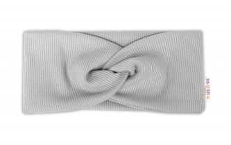 Baby Nellys Hand Made Dvouvrstvá žebrovaná čelenka, šedá, 92/98; 92/98 (18-36m)