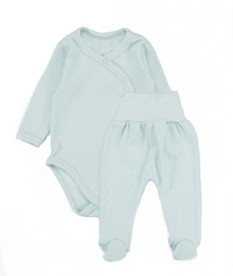 Zavinovací body dl. rukáv + polodupačky s žebrovaným vzorem, 2D sada MBaby, mátové, vel.62; 62 (2-3m)