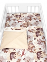 Povlečení do postýlky, 2D sada bavlna - Wild animals, Baby Nellys, hnědé, 135x100 cm; 135x100