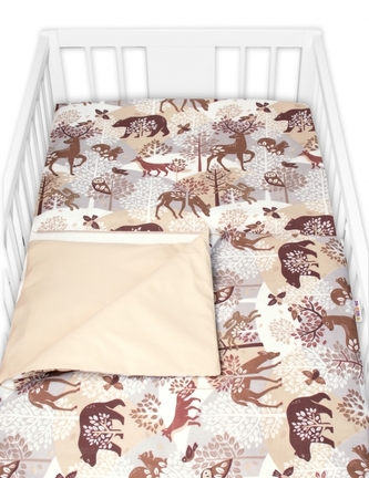 Povlečení do postýlky, 2D sada bavlna - Wild animals, Baby Nellys, hnědé, 135x100 cm; 135x100
